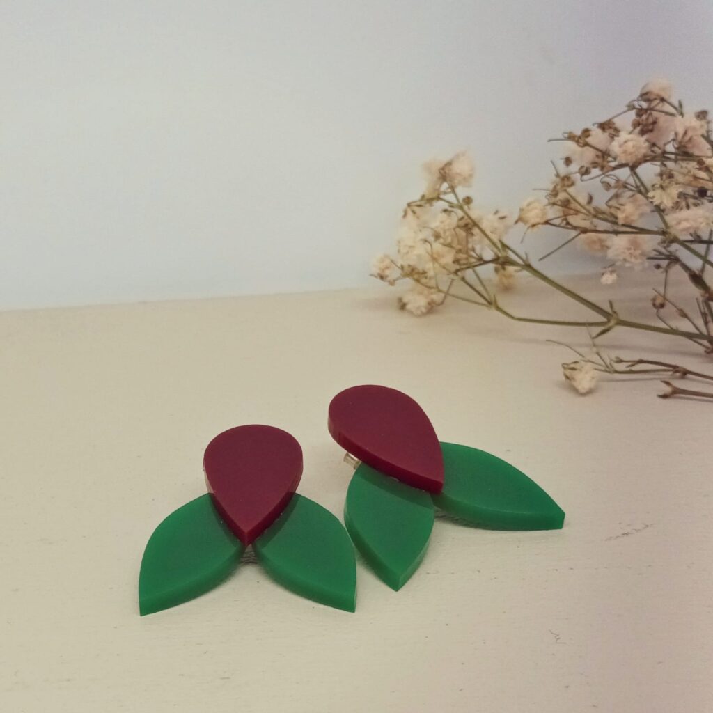 Pendientes Pétalo en verde y burdeos