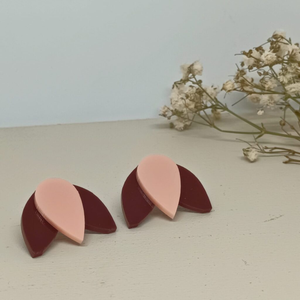 Pendientes Tulipán color burdeos y rosa