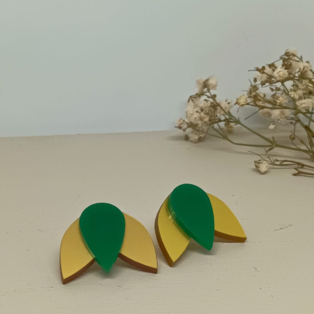 Pendientes Tulipán en colores dorado y verde