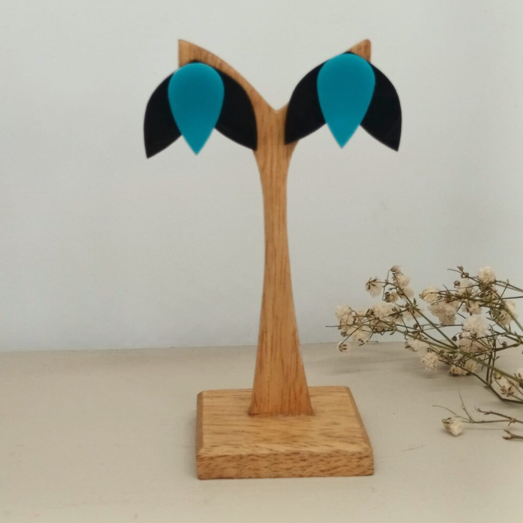 Pendientes Tulipán en negro y azul