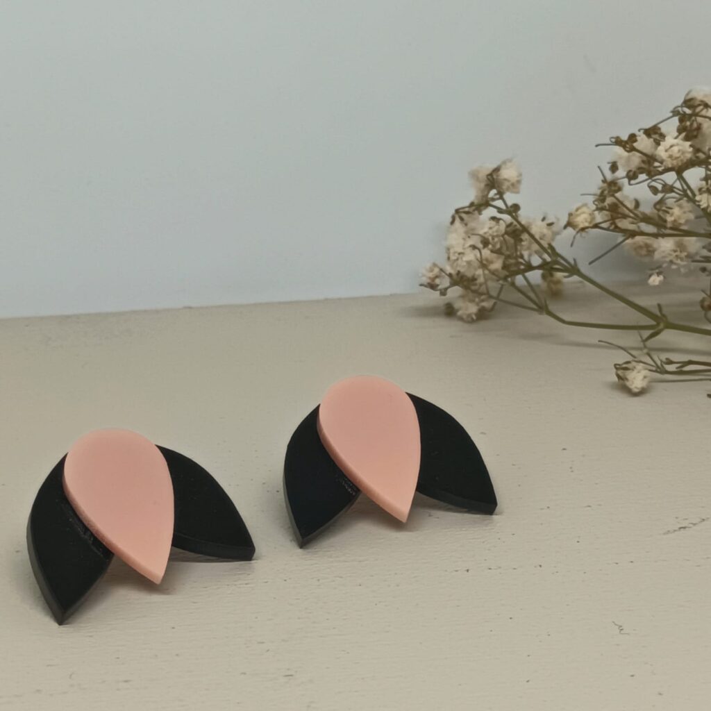 Pendientes Tulipán negro-rosa